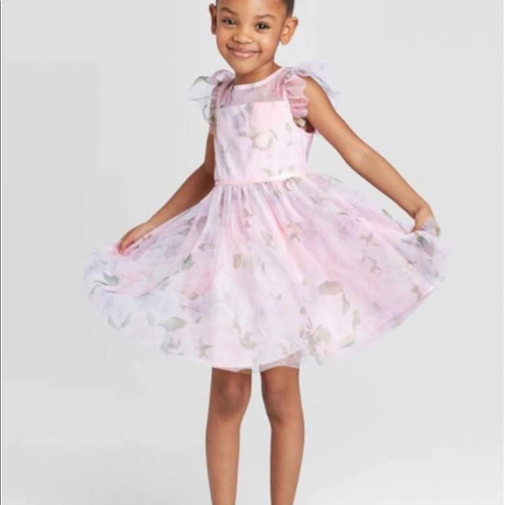 Zenzi Light Pink Floral Little Girls Puffy Tulle Short Dress